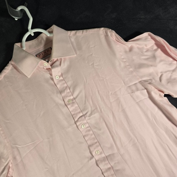 Thomas Pink Herringbone Twill Dress‎ Shirt Light Pink Button Down 16.5 35 - Picture 1 of 7